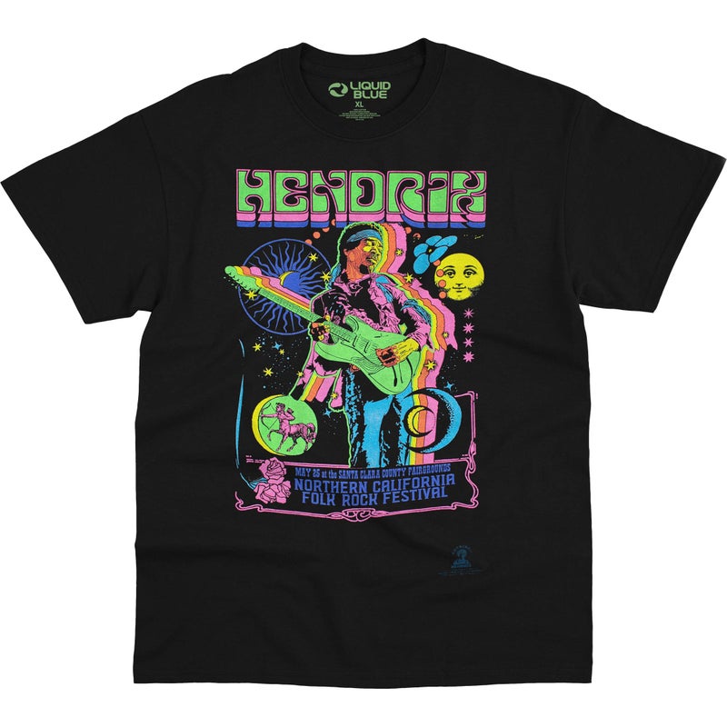 Liquid Blue unisex adult Jimi Hendrix Guitar Blacklight T-shirt T Shirt, Black, Medium US - Image 1
